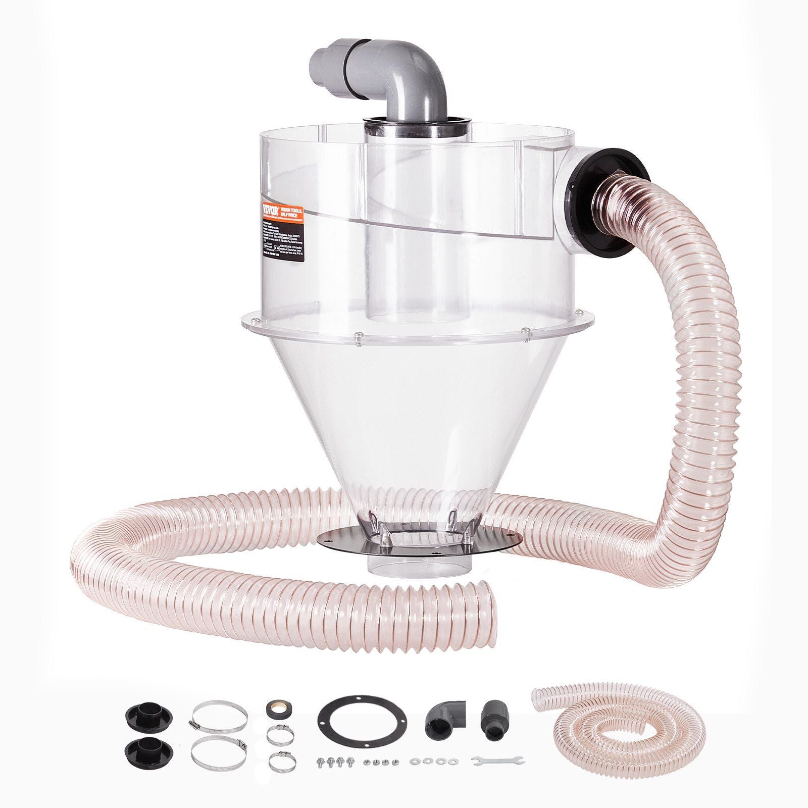 Cyclone Dust Separator, 4" Retrofit Cyclone Separator for Dust Collectors, ABS Dust Deputy With 2" Hole O.D. Connector & Hose for Wet/Dry Shop Vacuums, Fits 18.9-37.85L Tank (Tank Exclude)