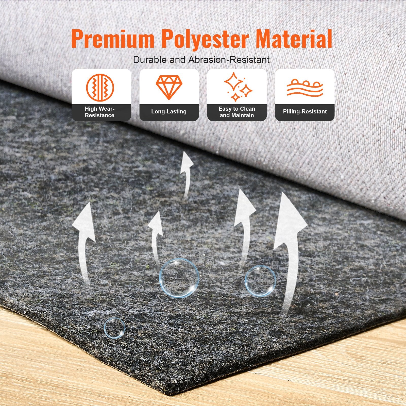 VEVOR Rug Pad Gripper 8' x 10' Protective Carpet Pad 0.24" Thick for All Floors