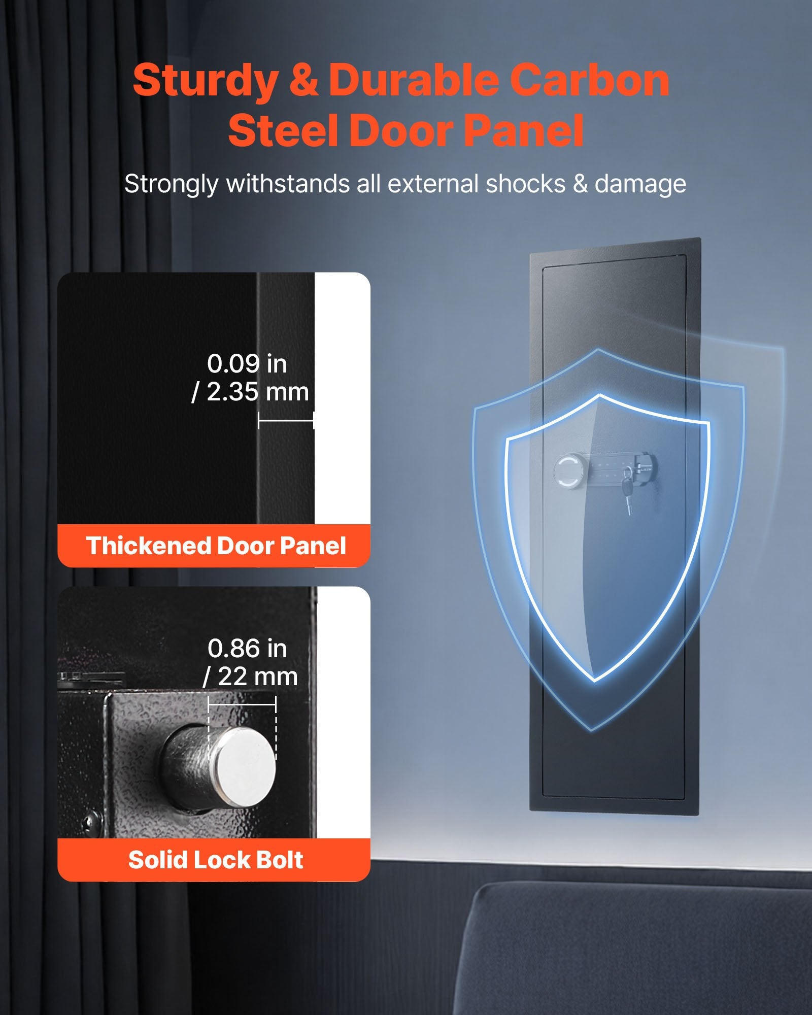 VEVOR Wall Safe, 4-Tier Hidden Wall Mounted Gun Safe with Password & Key, Q235 Cold-Rolled Steel In-Wall Box with LED Lighting, 3 Adjustable Shelves & Key Holders for Money, Jewelry, Passport, Black