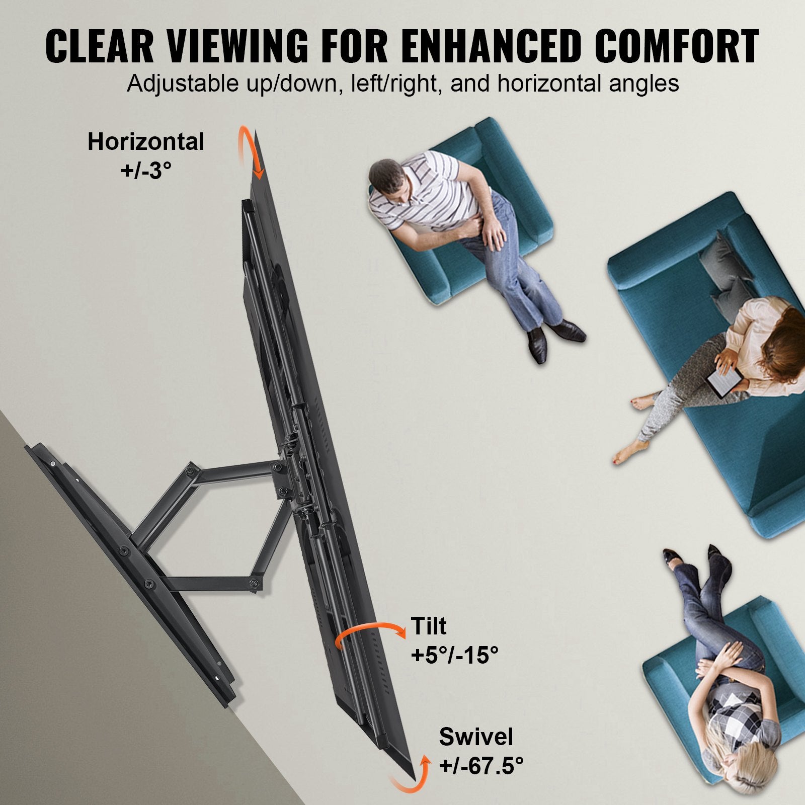 VEVOR Full Motion TV Mount Fits for Most 37-75 inch TVs, Swivel Tilt Horizontal Adjustment TV Wall Mount Bracket with 4 Articulating Arms, Max VESA 600x400mm, Holds up to 132 lbs