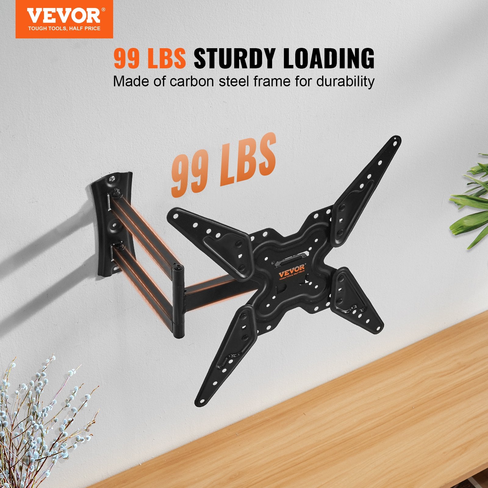 VEVOR Full Motion TV Mount Fits for Most 26-55 inch TVs, Swivel Tilt Horizontal Adjustment TV Wall Mount Bracket with Articulating Arm, Max VESA 400x400mm , Holds up to 99 lbs