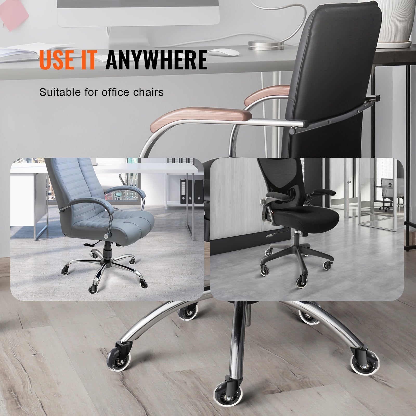 VEVOR Office Chair Wheels, Set of 5, 76.2 mm Caster Wheels Replacement for Hardwood Floors and Carpet, Heavy Duty Computer Gaming Desk Casters with 59 kg Load Capacity, Universal Fit for Most Chairs