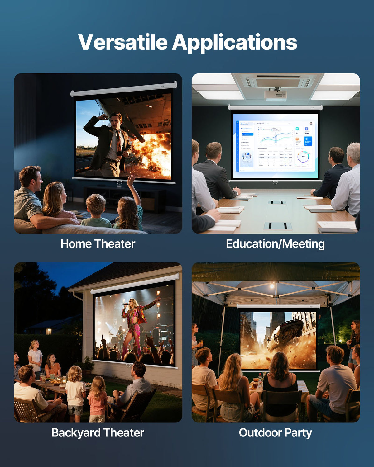 VEVOR Manual Projector Screen, 1829 mm 4:3 4K 1080 HD Retractable Pull Down Projector Screen, Wall Mounted Movie Projection with Pull Rope, Portable Display Projectoin for Family Home Office Theater