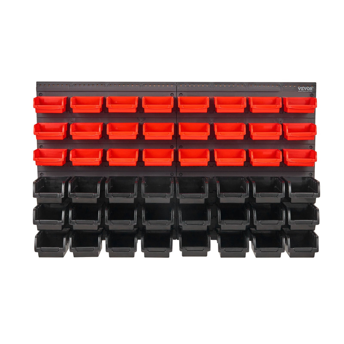 VEVOR Wall Mounted Storage Bins, 48-Bin Parts Rack Organizer Garage Plastic Shop Tool with Wall Panels, Tool Organizer for Nuts, Bolts, Screws, Nails, Beads, Buttons, Other Small Parts, Black and Red