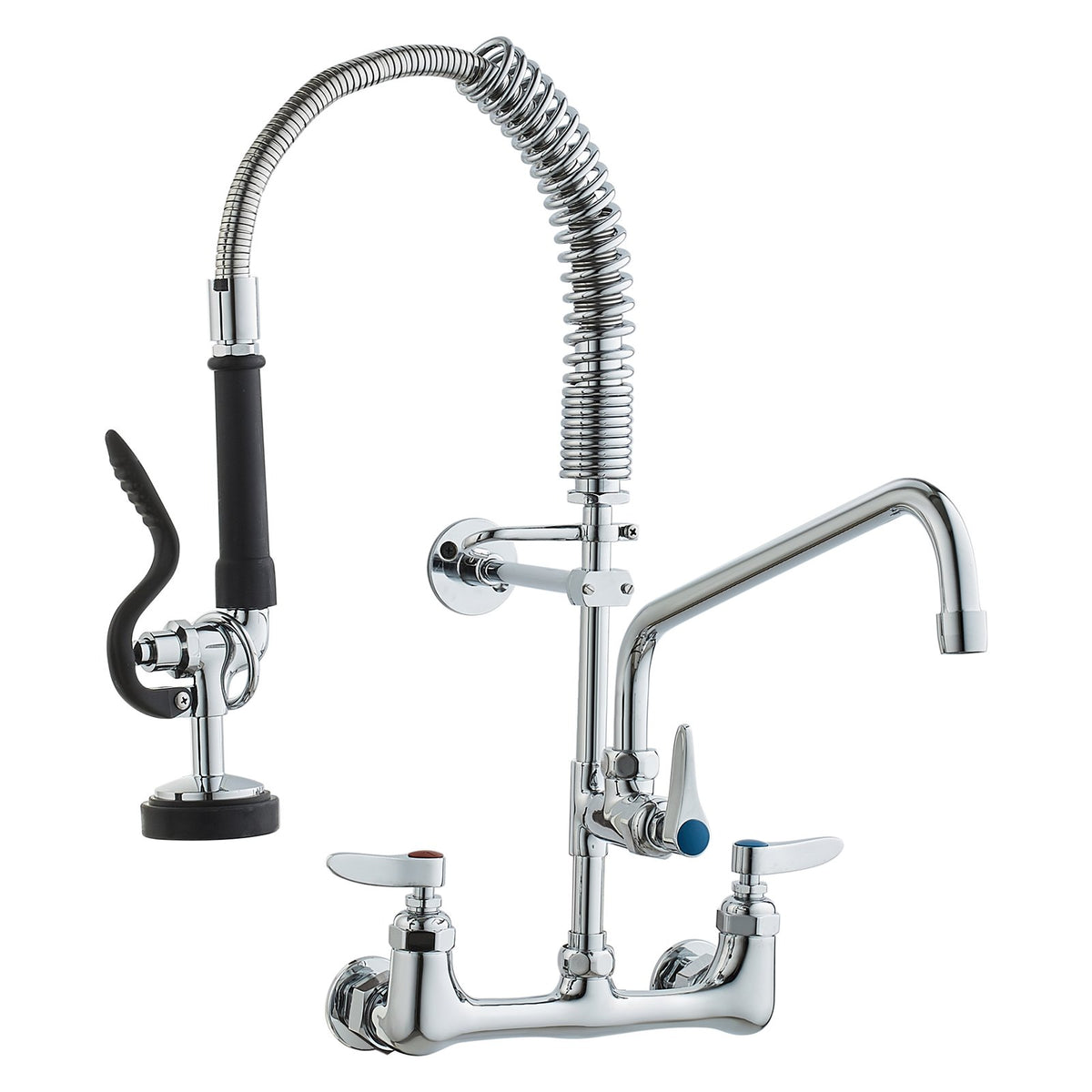 VEVOR Commercial Faucet with Pre-Rinse Sprayer, 21" Height, 8" Center, 12" Swing Spout, Wall Mount Kitchen Sink Faucet, Brass Constructed Device with Pull Down Spray, for 1/2/3 Compartment Sink