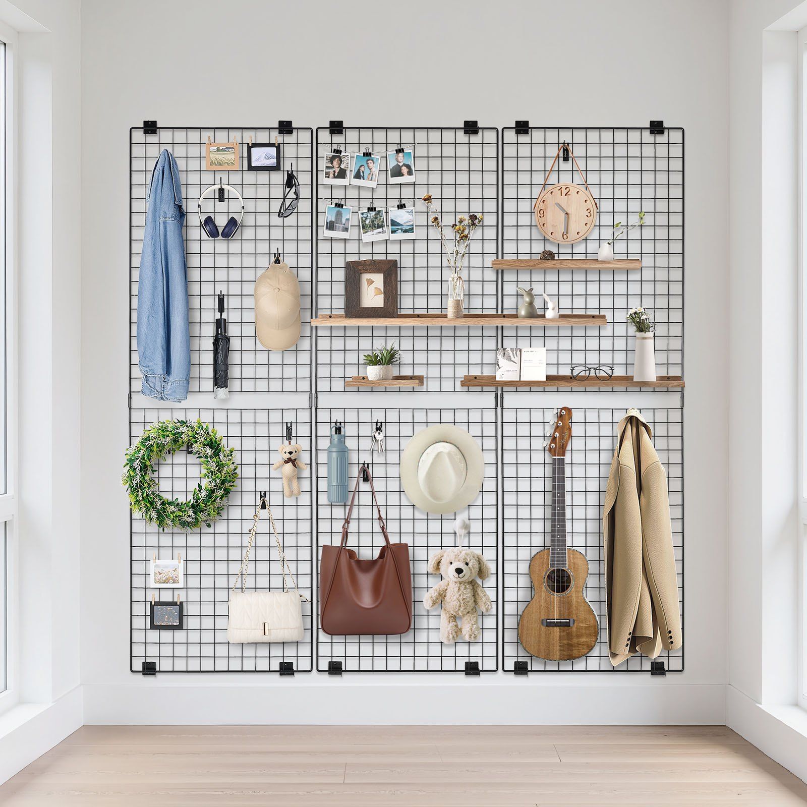 3 Packs Grid Wall Panels, 610 x 1828 mm Wire Grid Panels Display Rack, Wall-Mounted Art Display Shelf, Black Carbon Steel Wall Hanging Gridwall for Craft Show, Decoration, Storage, Notice Board