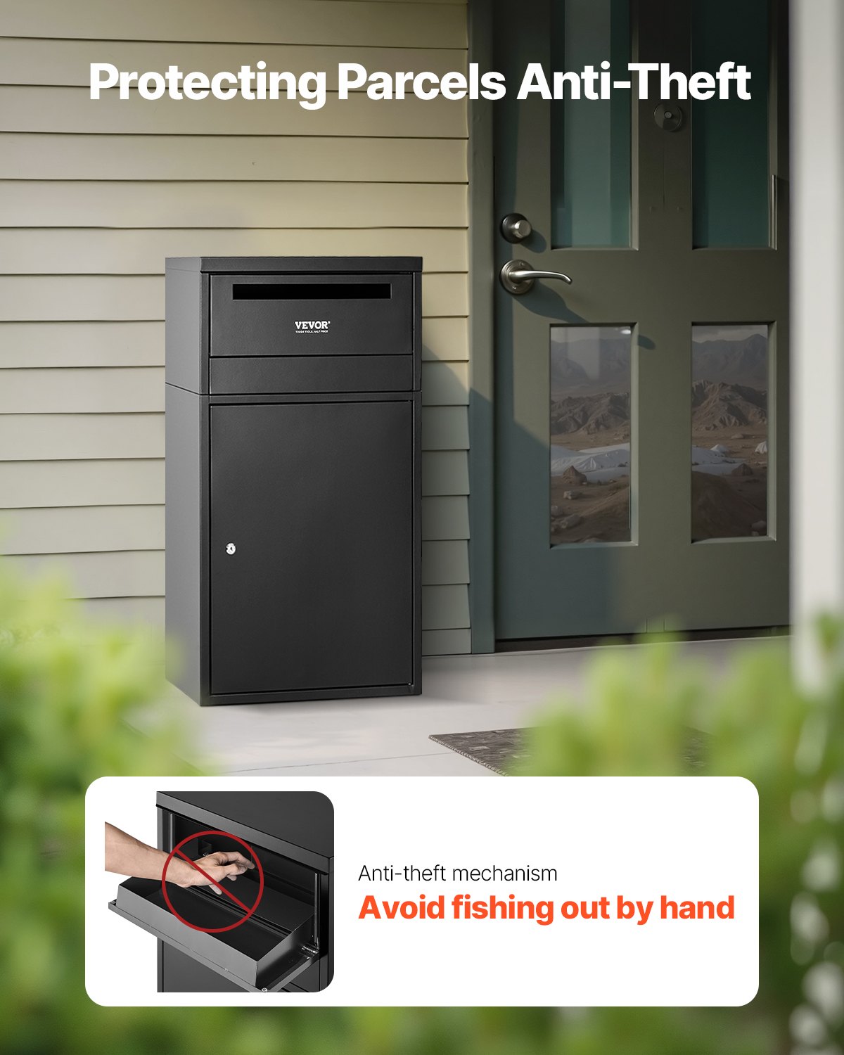 VEVOR Package Delivery Boxes for Outside, 90.9 cm Mailbox for Parcel with Lock, Galvanized Steel Package Drop Box with Anti-Theft Design, Weather-Resistant Package Mailbox for Home and Office, Black