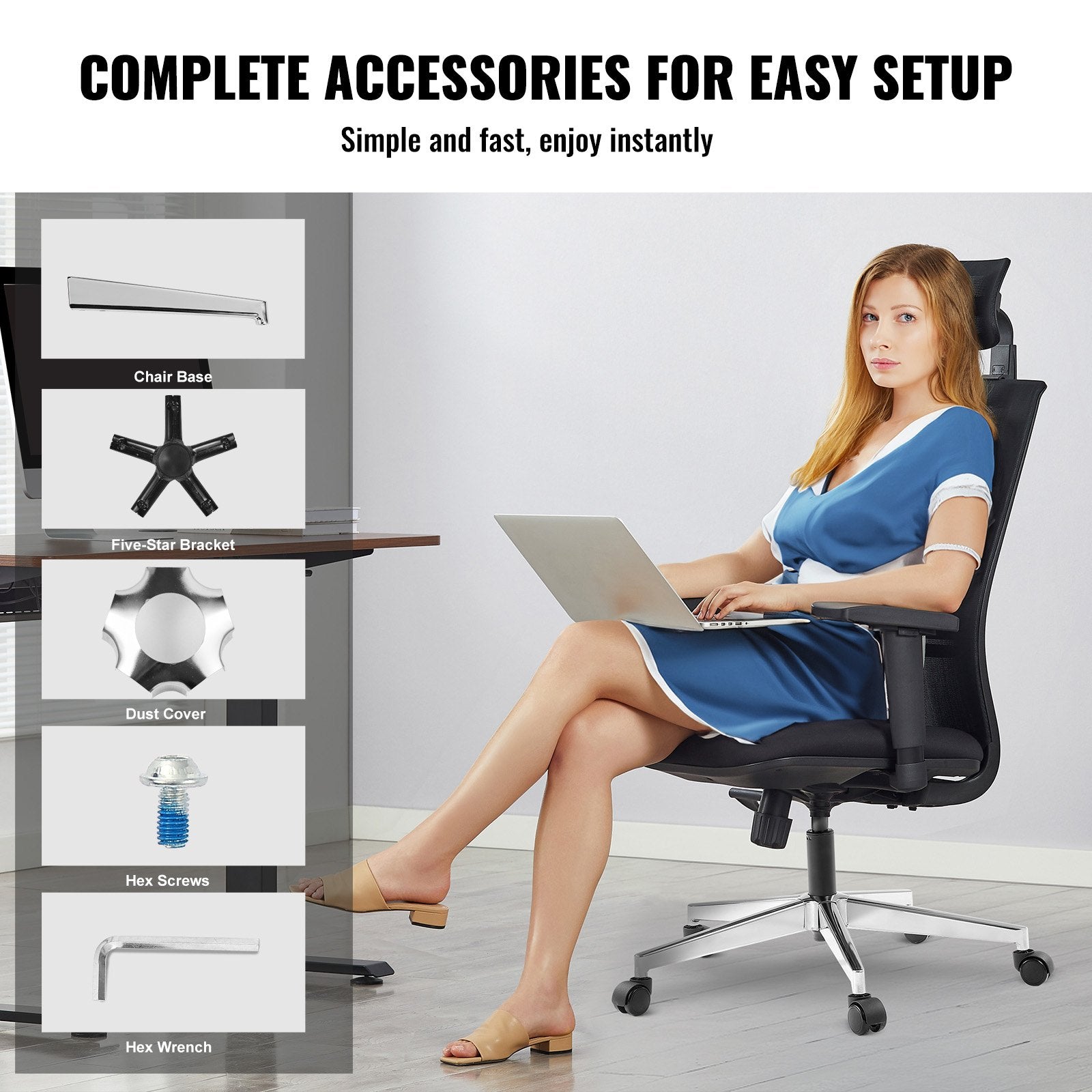 VEVOR Office Chair Base Replacement, 710 mm 1134 kg Static Load Capacity, Heavy Duty Universal Computer Desk Chair Stool Base Part with Reinforced Metal Legs, Desk Chair Base Replacement Parts, Silver