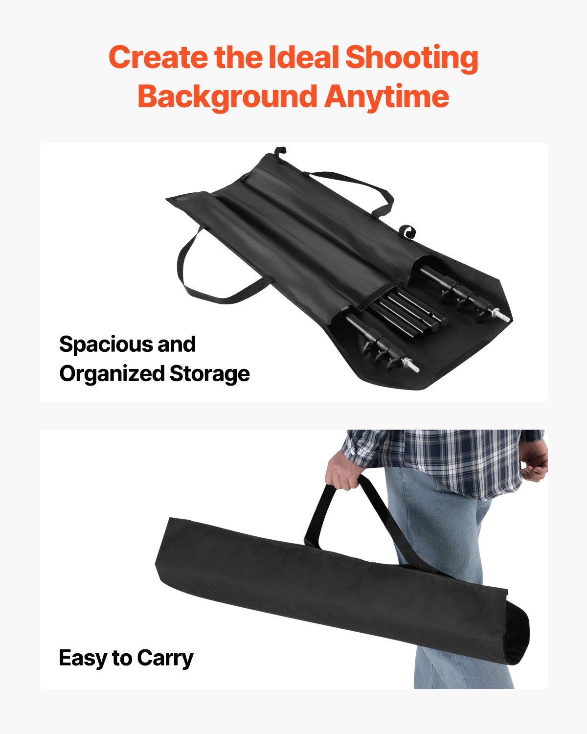 VEVOR Backdrop Stand, 298 x 300 cm Adjustable Photo Backdrop Stand Kit, Portable Background Backdrop Stand with 4 Crossbars, Heavy Duty Projector Screen Stand, for Wedding, Photo Video Studio & Party