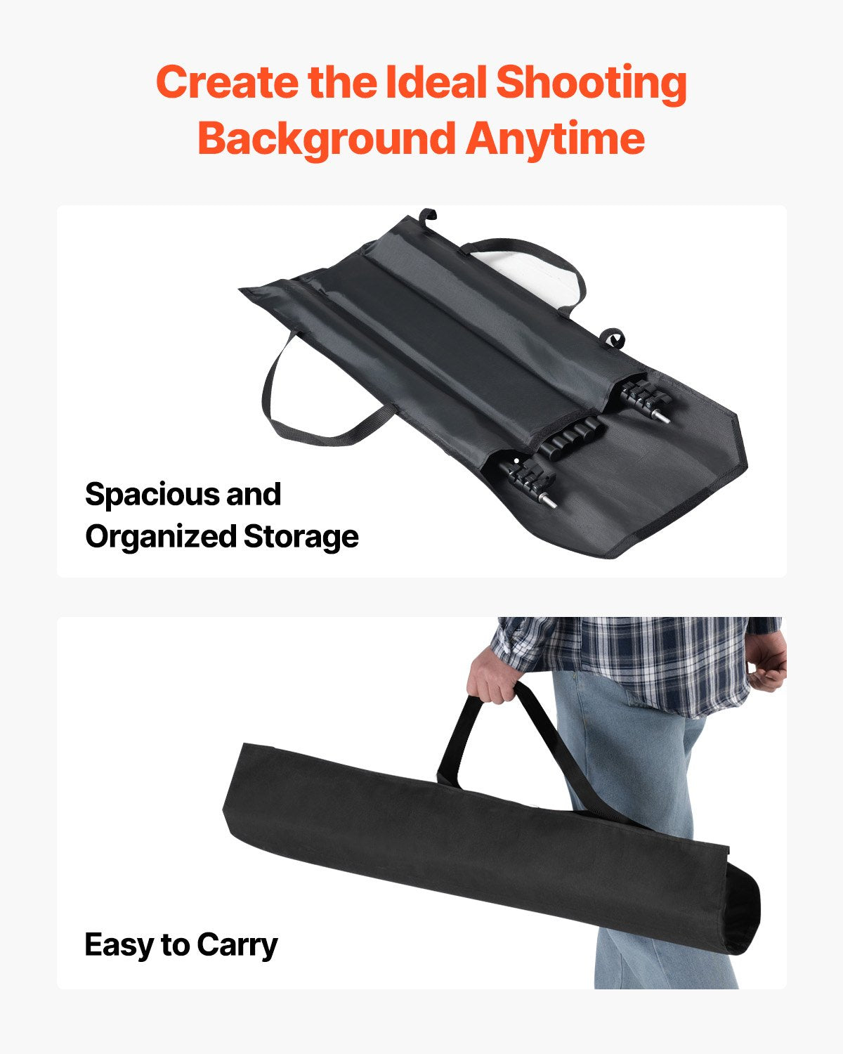 VEVOR Backdrop Stand, 198 x 300 cm Adjustable Photo Backdrop Stand Kit, Portable Background Backdrop Stand with 5 Crossbars, Heavy Duty Projector Screen Stand, for Wedding, Photo Video Studio & Party