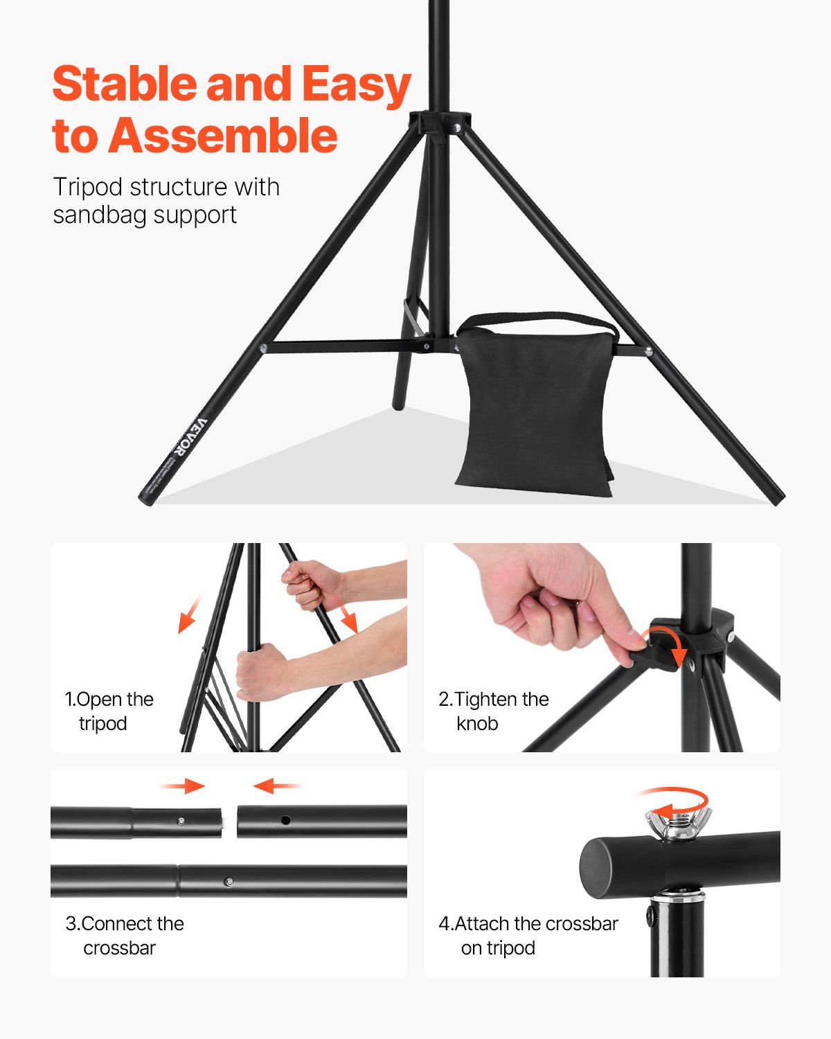 Backdrop Stand, 213 x 300 cm Adjustable Photo Backdrop Stand Kit, Portable Background Backdrop Stand with 3 Crossbars, Heavy Duty Projector Screen Stand, for Wedding, Photo Video Studio & Party