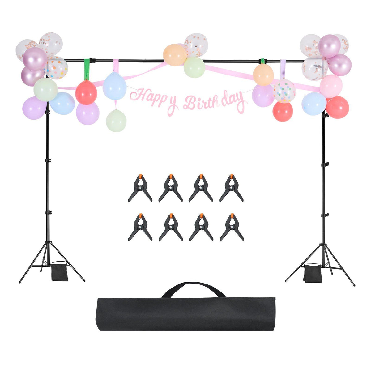 Backdrop Stand, 213 x 300 cm Adjustable Photo Backdrop Stand Kit, Portable Background Backdrop Stand with 3 Crossbars, Heavy Duty Projector Screen Stand, for Wedding, Photo Video Studio & Party