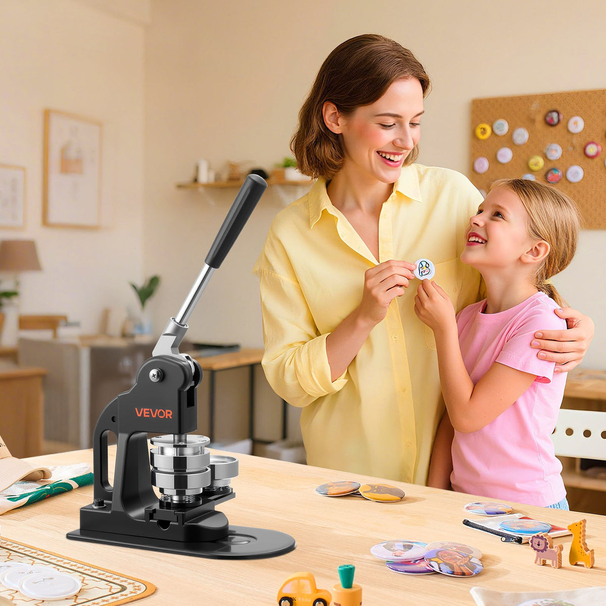 VEVOR Button Maker Machine, 58 mm, Pin Maker Machine with 500pcs Button Parts, Circle Cutter, Hex Wrenches and Magic Book, Ergonomic Handle, for DIY Badges, Personalized Pins and Key Chains, Black