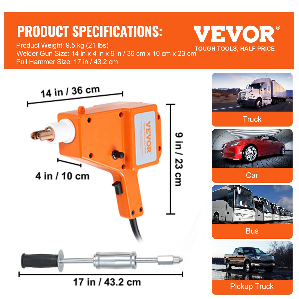 VEVOR Stud Welder Kit, 1600A Stud Welder Dent Repair Kit, 800VA Spot Welder Stud, 220V Stud Gun Dent Puller Kit with Complete Accessories, Dent Welder Repair for Auto Body Repairing