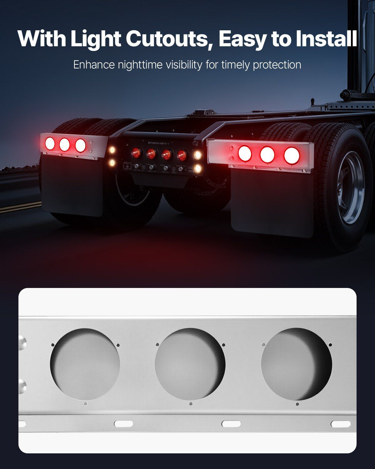 Stainless Steel Mud Flap Hangers with Light Cutouts, 2-1/2" (63.5mm) Bolt Spacing, Spring Loaded Mudflap Hangers for Semi Trucks, 1 Pair Heavy Duty Semi Truck Mud Flap Hanger Set, Silver