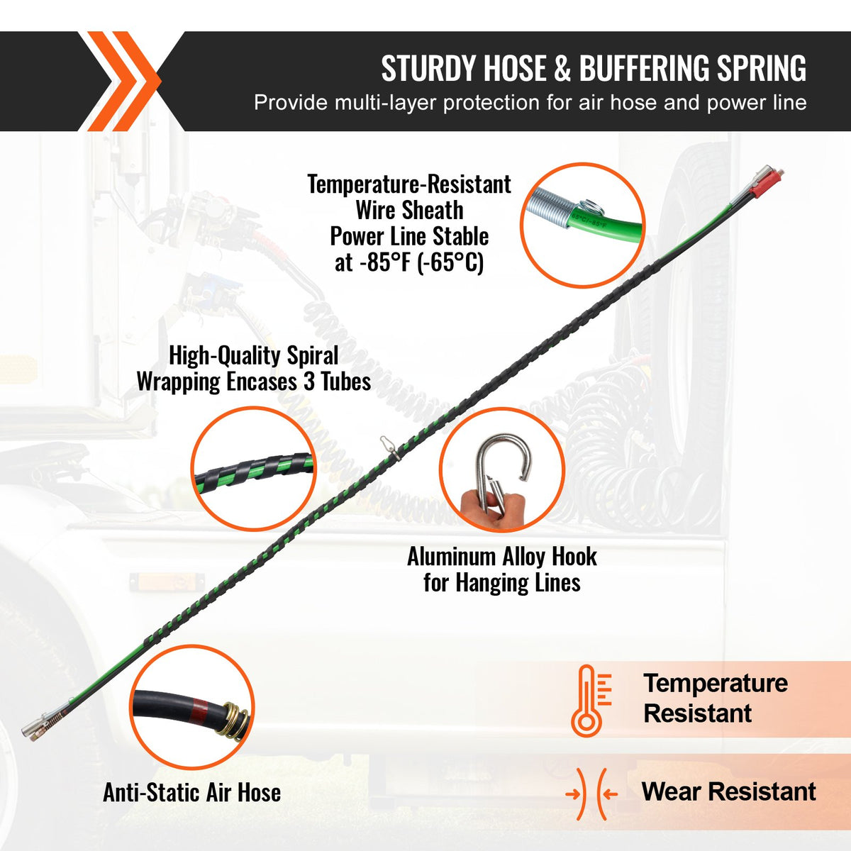 VEVOR 15FT Semi Truck Air Lines Kit, 3-in-1 Air Hoses & ABS Power Line for Semi Truck Trailer Tractor, 7-Way Plug Electrical Cord Cable and Rubber Air Lines Hose Assembly Kit with Hook & Teflon Tape