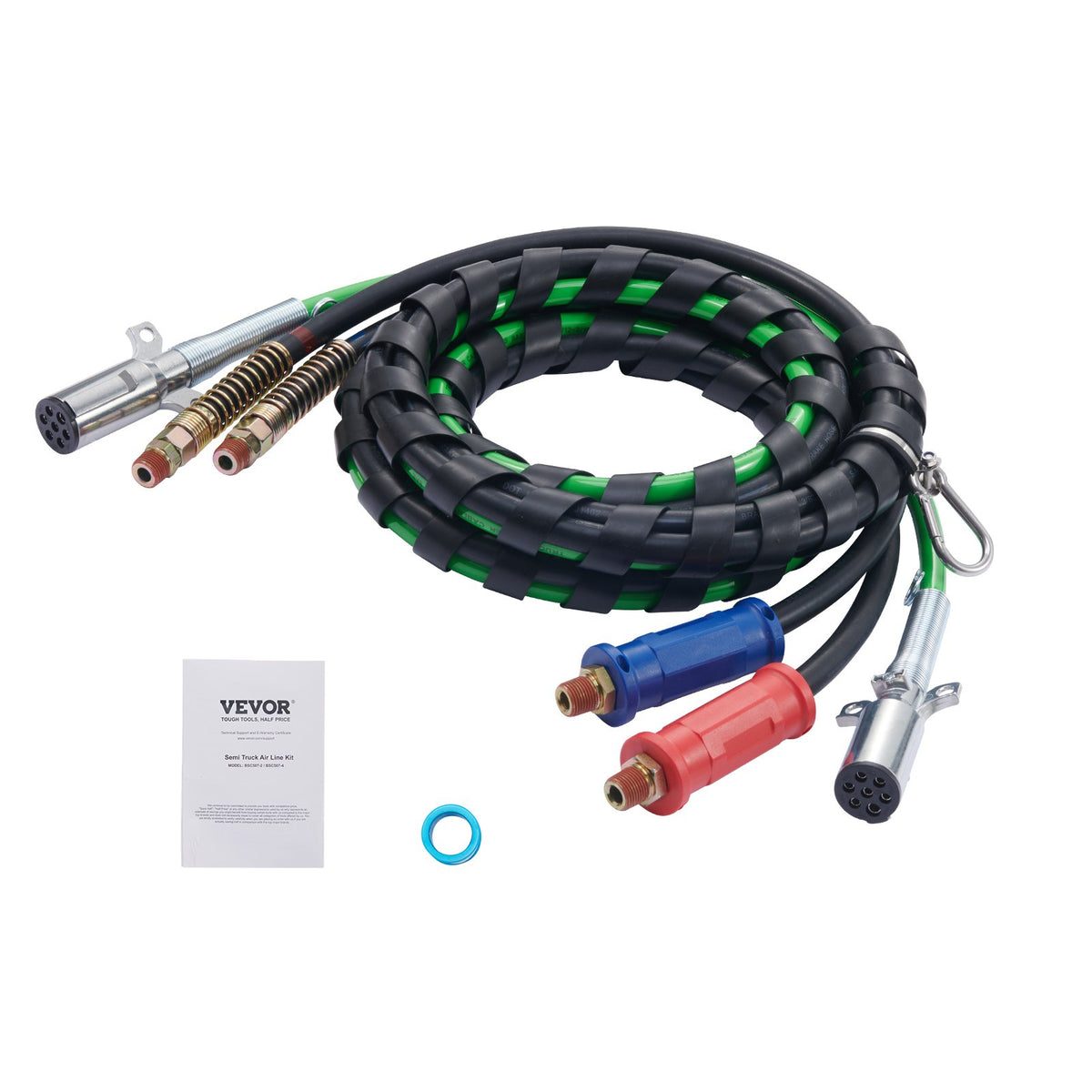 VEVOR 15FT Semi Truck Air Lines Kit, 3-in-1 Air Hoses & ABS Power Line for Semi Truck Trailer Tractor, 7-Way Plug Electrical Cord Cable and Rubber Air Lines Hose Assembly Kit with Hook & Teflon Tape