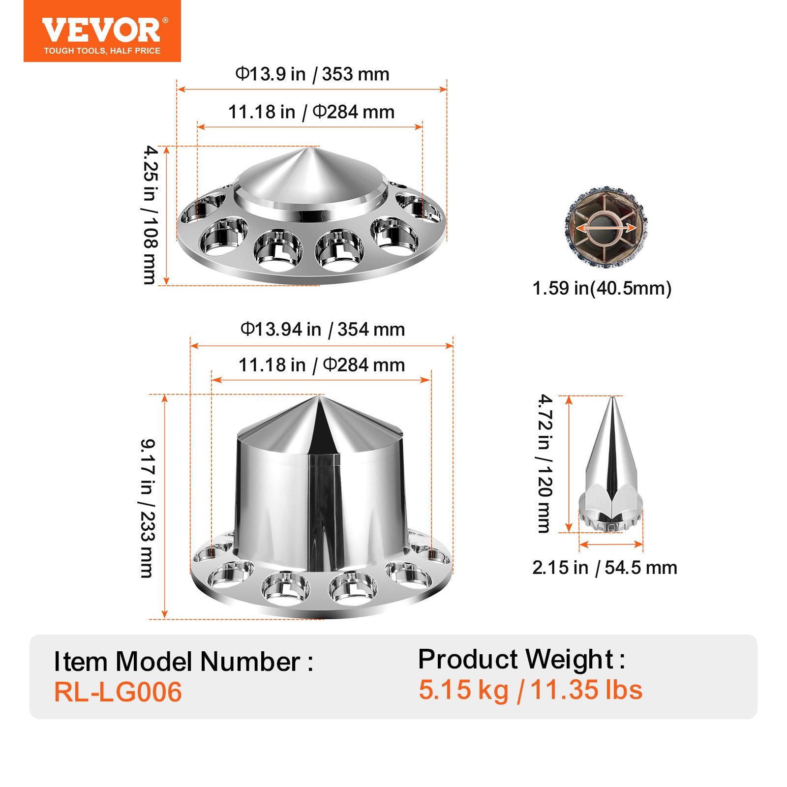 VEVOR Rear&Front Axle Cover Combo Kit ABS Lug Nut Covers with Nut Cover Tools