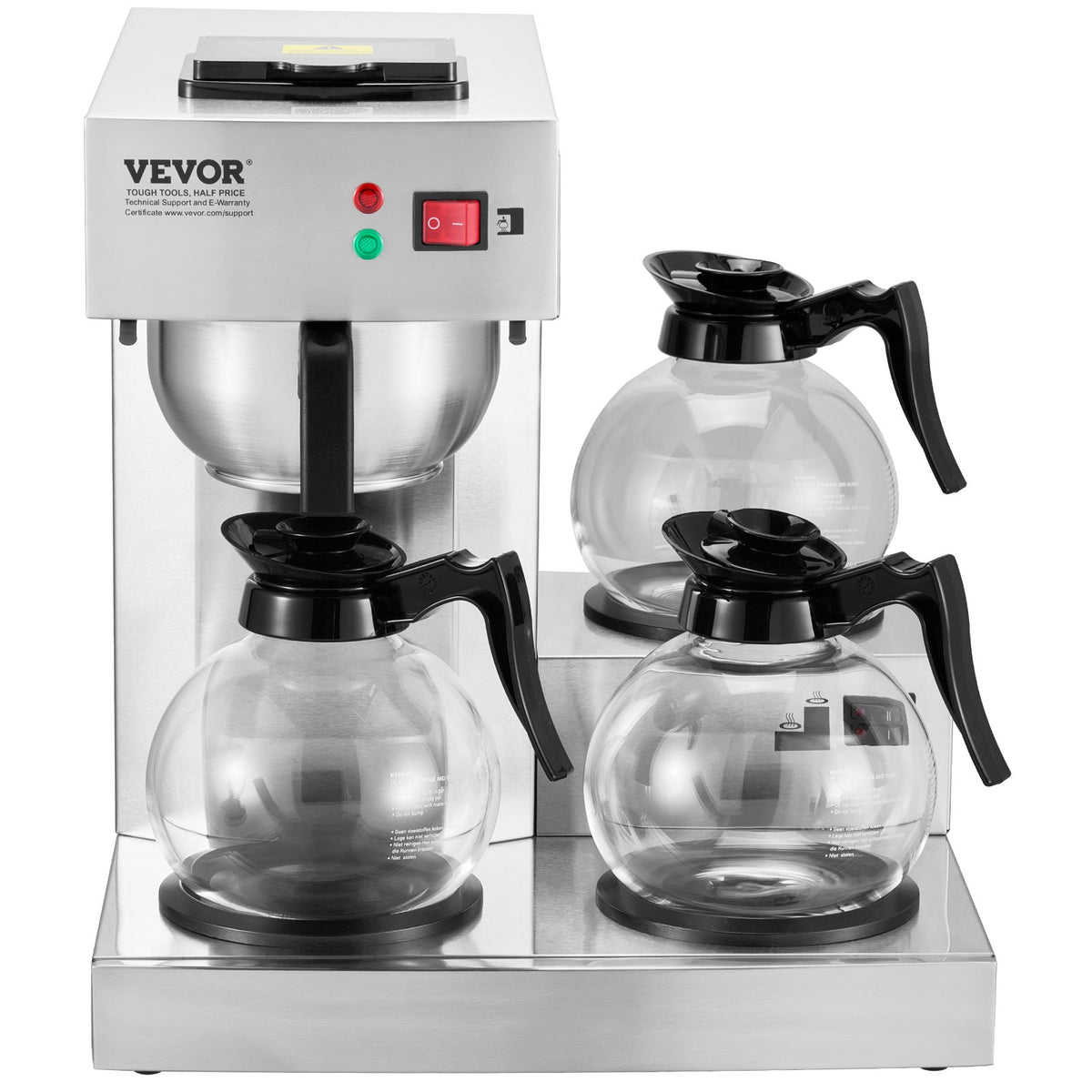VEVOR 12 Cups Commercial Drip Coffee Maker with 3 Glass Carafes and 3 Warmers