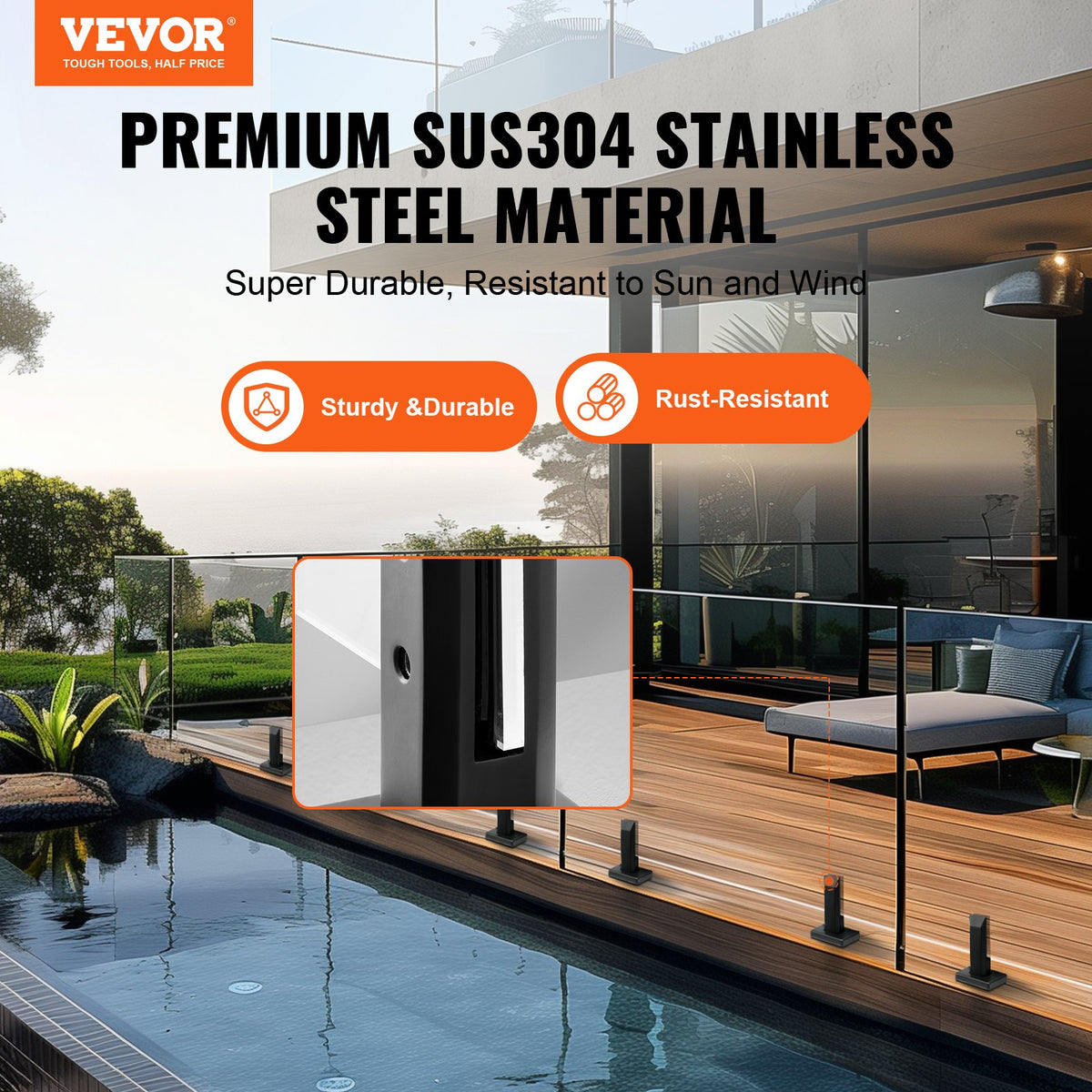 VEVOR Glass Clamp, 10 PCS Square Glass Railing Bracket for 0.31 "-0.47 " Tempered Glass, 304 Stainless Steel Glass Mounting Clamp, 0.12” Thick Glass Shelf Bracket for Balcony, Garden, Deck, Stair