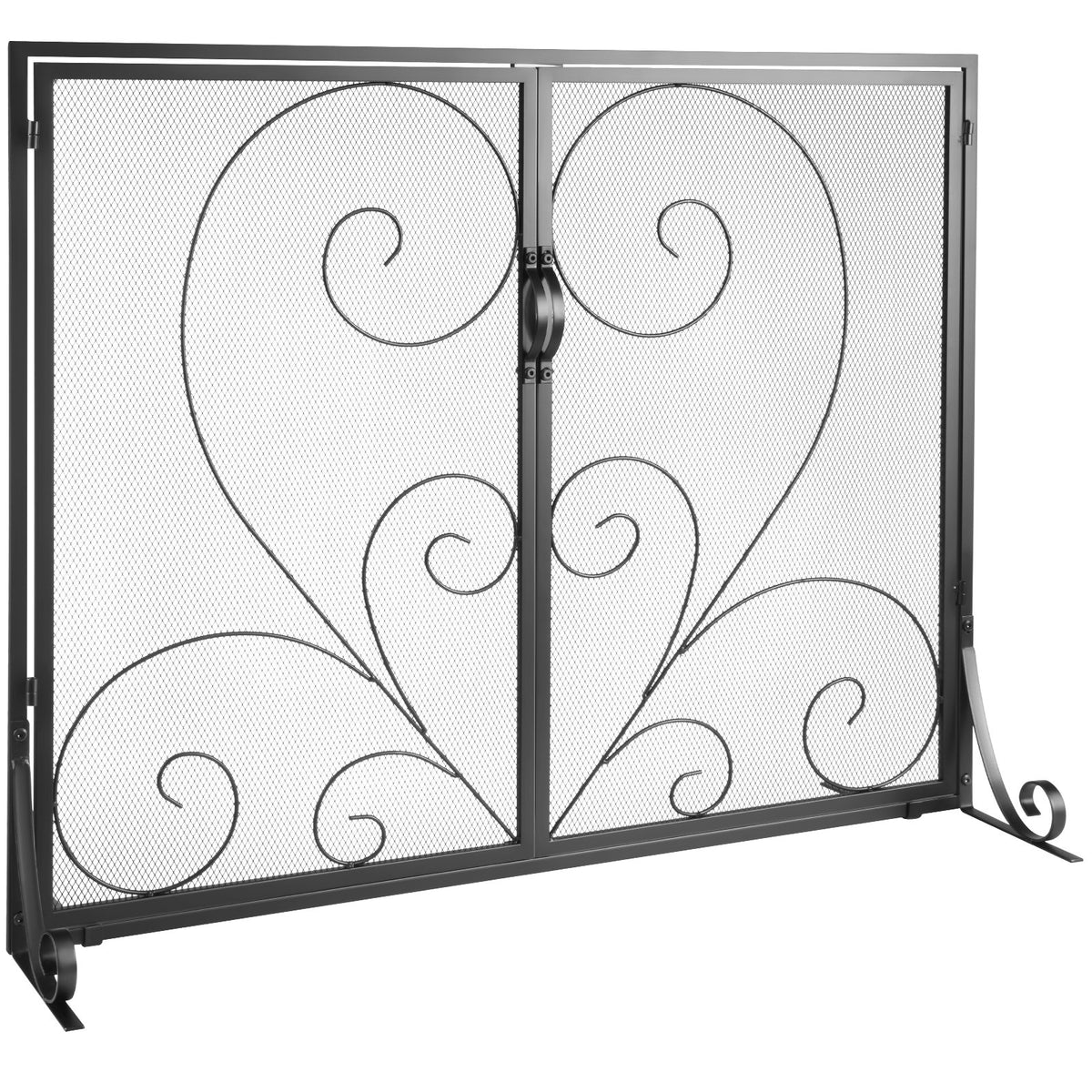 VEVOR 990x802MM Fireplace Screen 2-Panel Iron Mesh Spark Guard Vintage Black