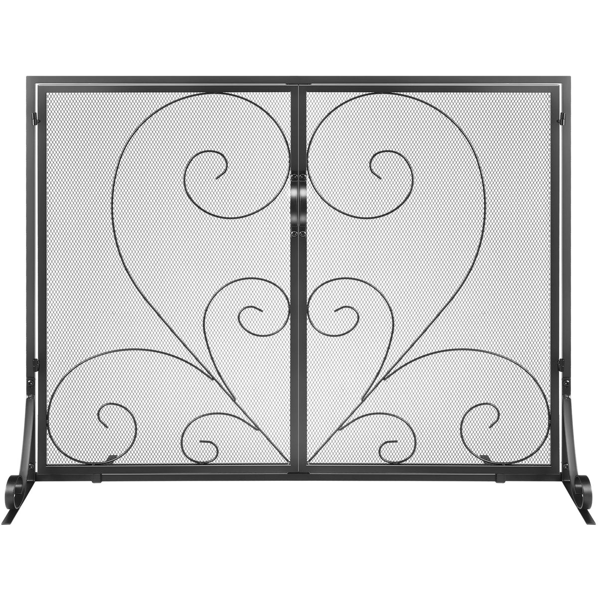 VEVOR 990x802MM Fireplace Screen 2-Panel Iron Mesh Spark Guard Vintage Black