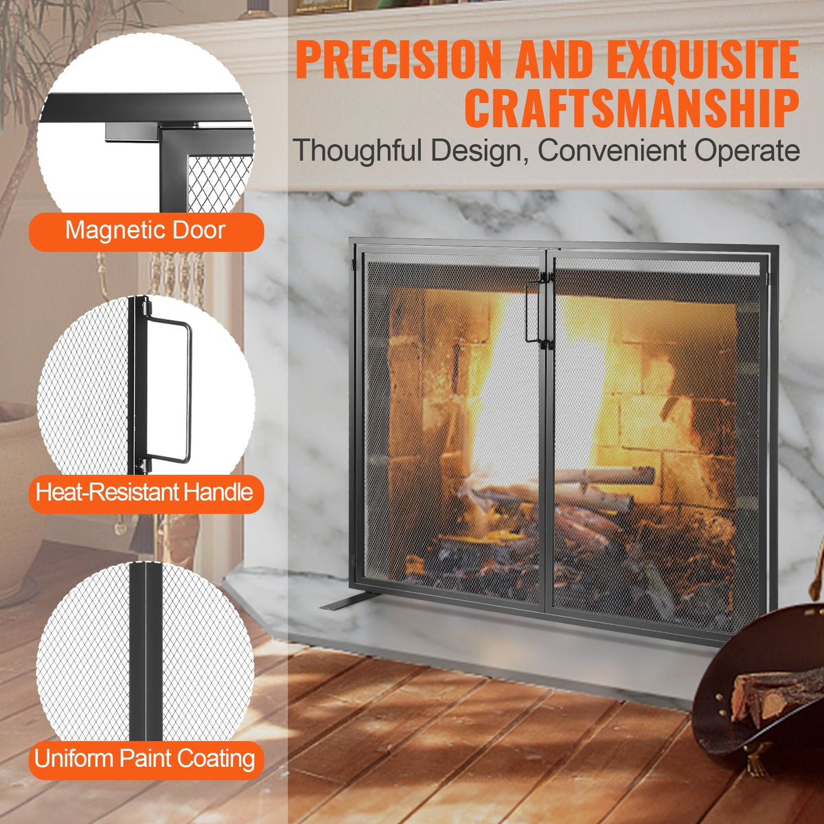 VEVOR Fireplace Screen 1 Panel with Door, Sturdy Iron Mesh Fireplace Screen, 990(L) x780(H)MM Spark Guard Cover, Simple Installation, Free Standing Fire Fence Grate for Living Room Home Decor Modern