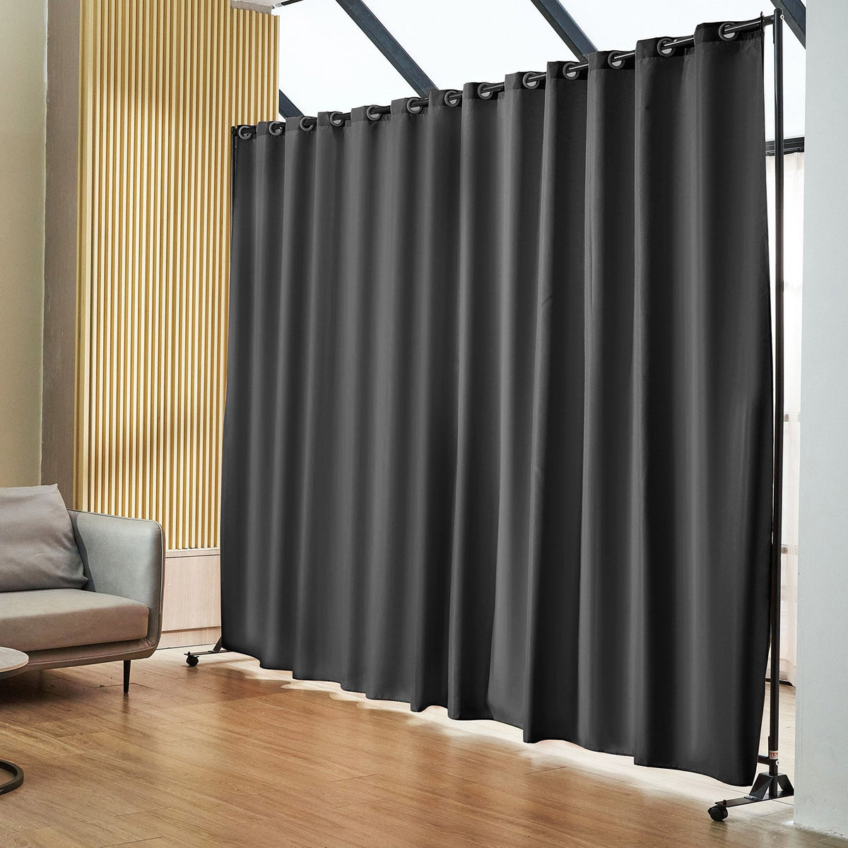 VEVOR Room Divider, 8 ft x 10 ft (96 x 120inch) Portable Panel Room Divider with Wheels Curtain Divider Stand, Room Divider Privacy Screen for Office, Bedroom, Dining Room, Study, Black