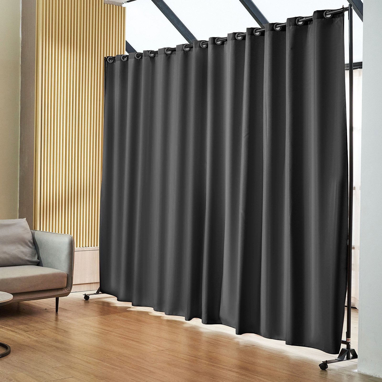 VEVOR Room Divider, 8 ft x 10 ft (96 x 120inch) Portable Panel Room Divider with Wheels Curtain Divider Stand, Room Divider Privacy Screen for Office, Bedroom, Dining Room, Study, Black