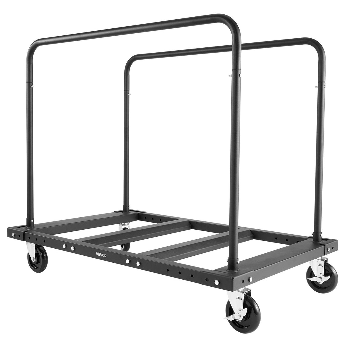 VEVOR Drywall Cart Dolly, 816 kg Load Capacity, Steel Panel Truck Cart with 12.5 mm Swivel Casters, Lumber Drywall Dolly with Tie-Down Strap & 2 Side Handrails for Factory, Warehouse, Garage, Black