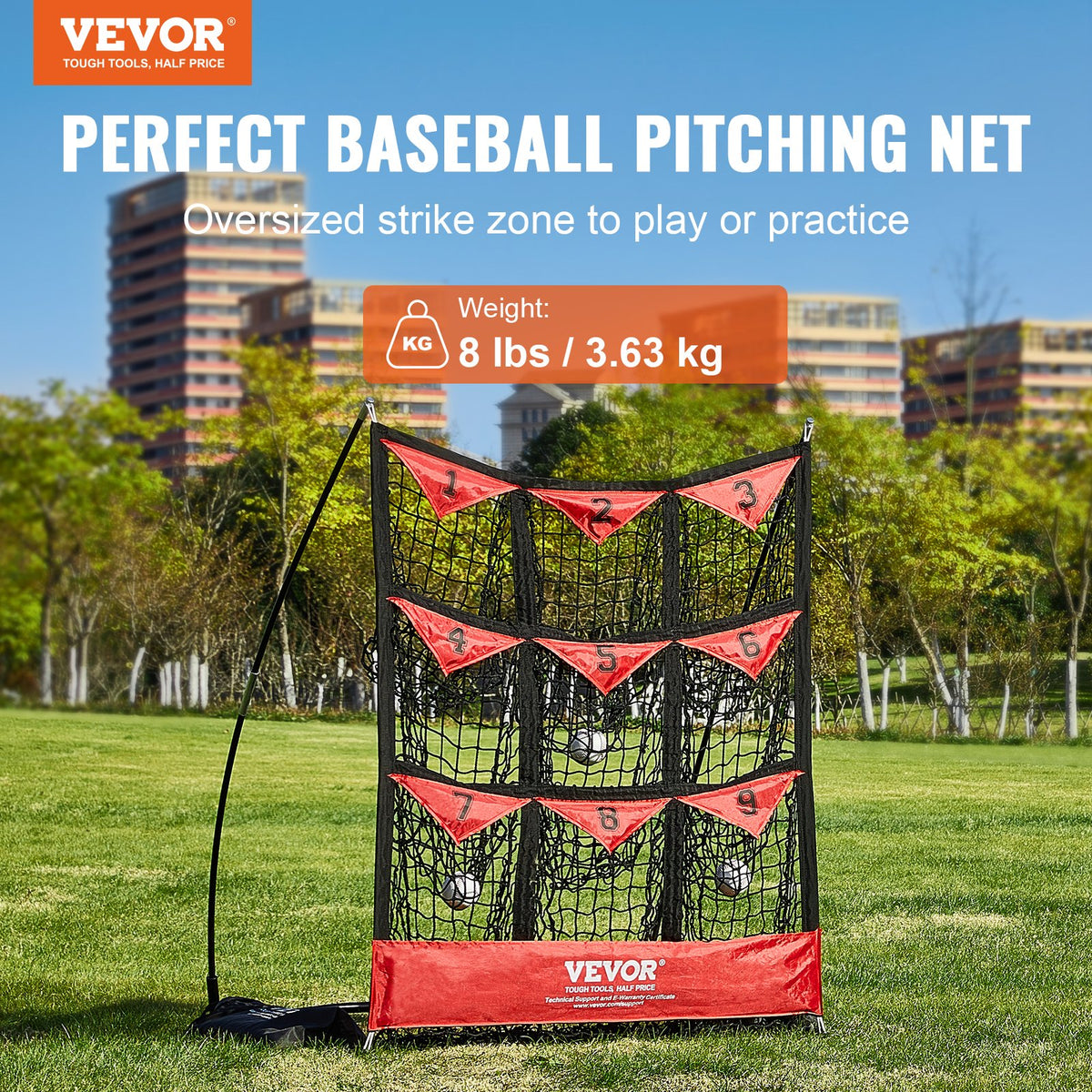 VEVOR 9 Hole Baseball Softball Pitching Net 9 Pocket Hitting Practice 49"x42"