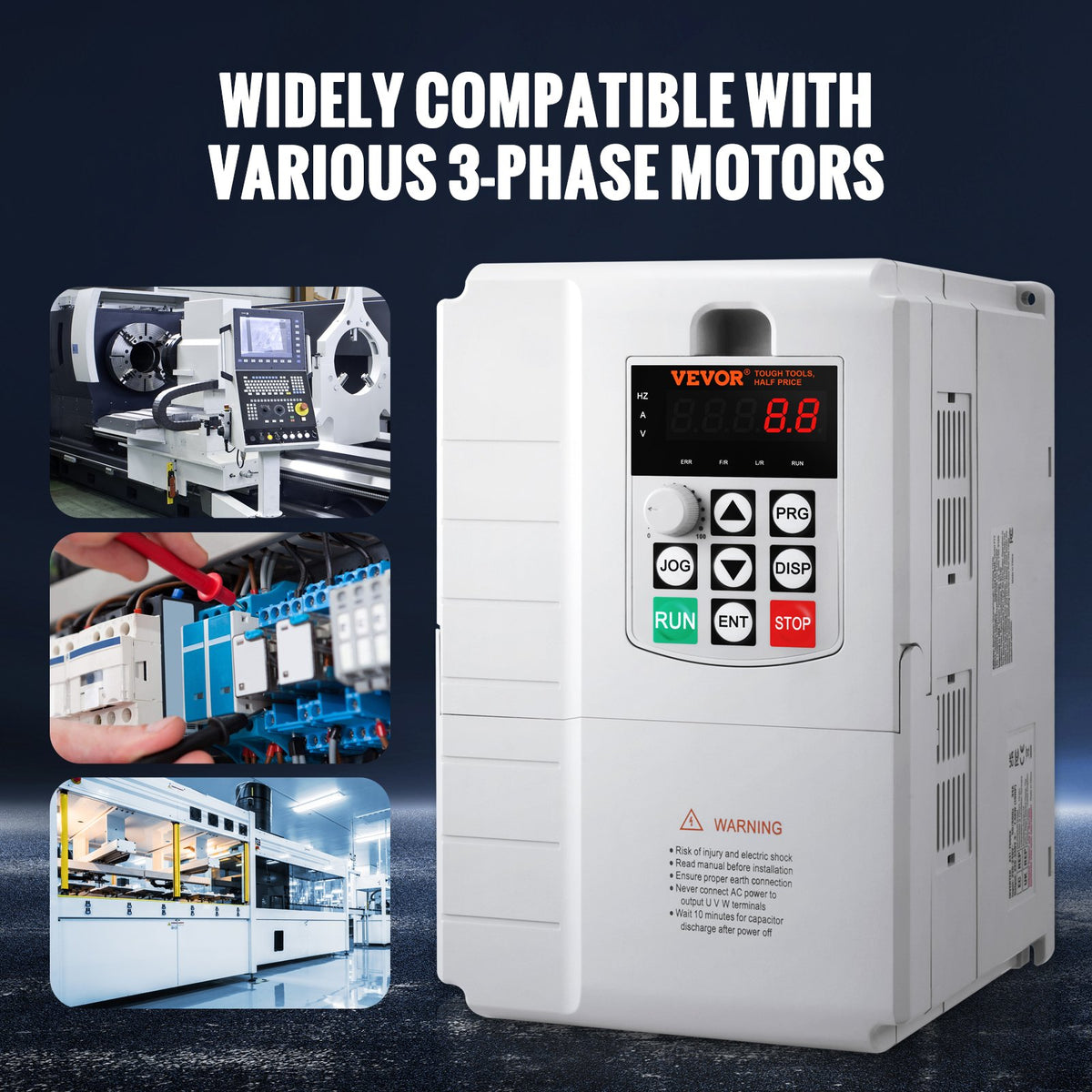 VEVOR VFD 10HP, 7.5KW, 34A, 1 Phase 220V-240V Input to 3 Phase 220V-240V Output Variable Frequency Drive, 0-400Hz VFD for AC Motor Speed Control