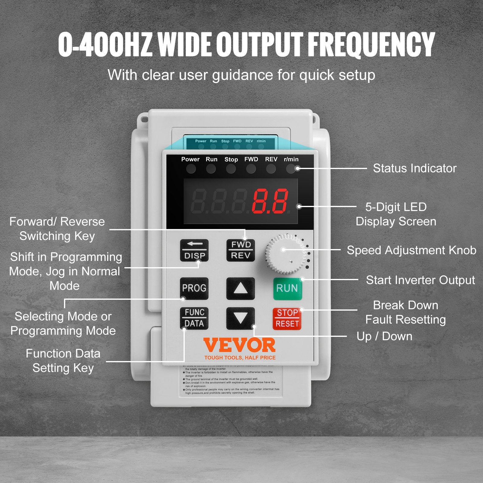 VEVOR VFD 5HP, 4KW, 18A, 1 Phase 220V-240V Input to 3 Phase 220V-240V Output Variable Frequency Drive, 0-400Hz VFD for AC Motor Speed Control