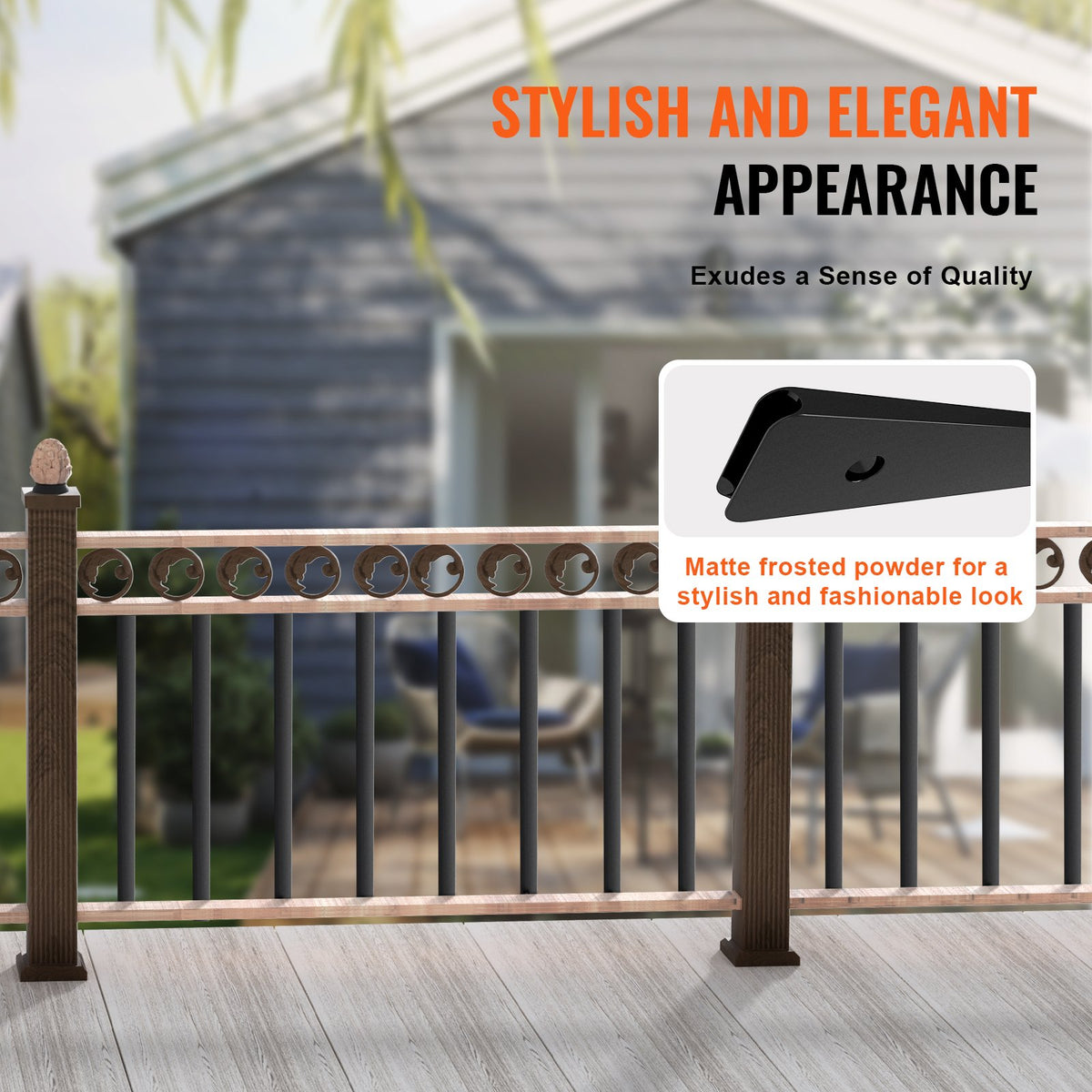 VEVOR Staircase Metal Balusters, 32.28"x1"x0.2" Flat Aluminum Alloy Decorative Banister Spindles, 51 Pack Deck Baluster with Screws, Classic Hollow Deck Railing Satin Black Powder Coated for Porch