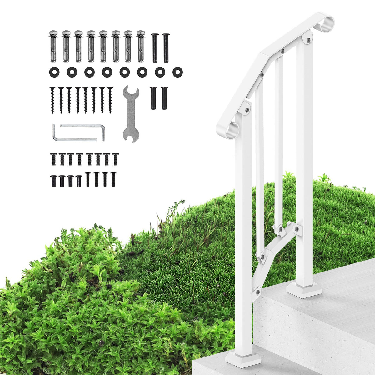VEVOR Handrails for Outdoor Steps, 1-2 Step Stair Hand Rail Kit, Transitional Carbon Steel Railings with Installation Kit, Stair Rails for Seniors, Concrete Steps &amp; Porch &amp; Deck, White Retro Arch