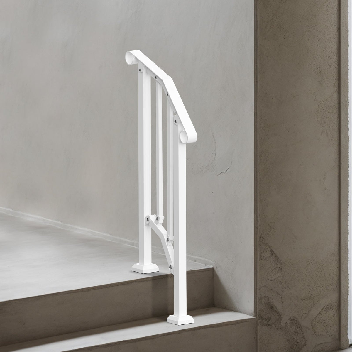 VEVOR Handrails for Outdoor Steps, 1-2 Step Stair Hand Rail Kit, Transitional Carbon Steel Railings with Installation Kit, Stair Rails for Seniors, Concrete Steps & Porch & Deck, White Retro Arch