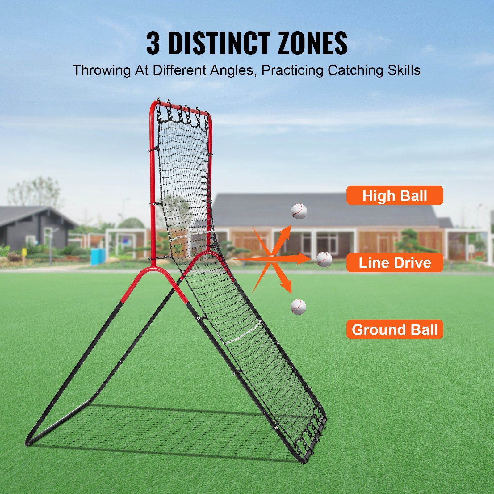 VEVOR Baseball And Softball Rebounder Net, 3 x 4.5 ft PitchBack Baseball Pitching Nest, 3-Way Baseball, Softball Pitchback Net, Fielding Trainer, Bounce Back Net for Fielding/Throwing Practice