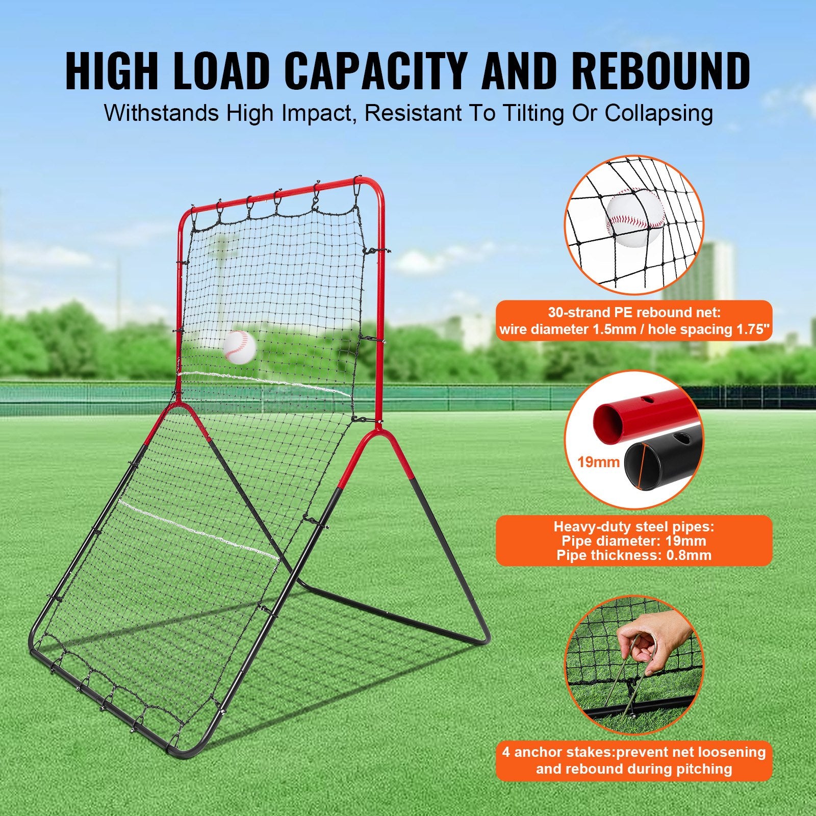 VEVOR Baseball And Softball Rebounder Net, 3 x 4.5 ft PitchBack Baseball Pitching Nest, 3-Way Baseball, Softball Pitchback Net, Fielding Trainer, Bounce Back Net for Fielding/Throwing Practice