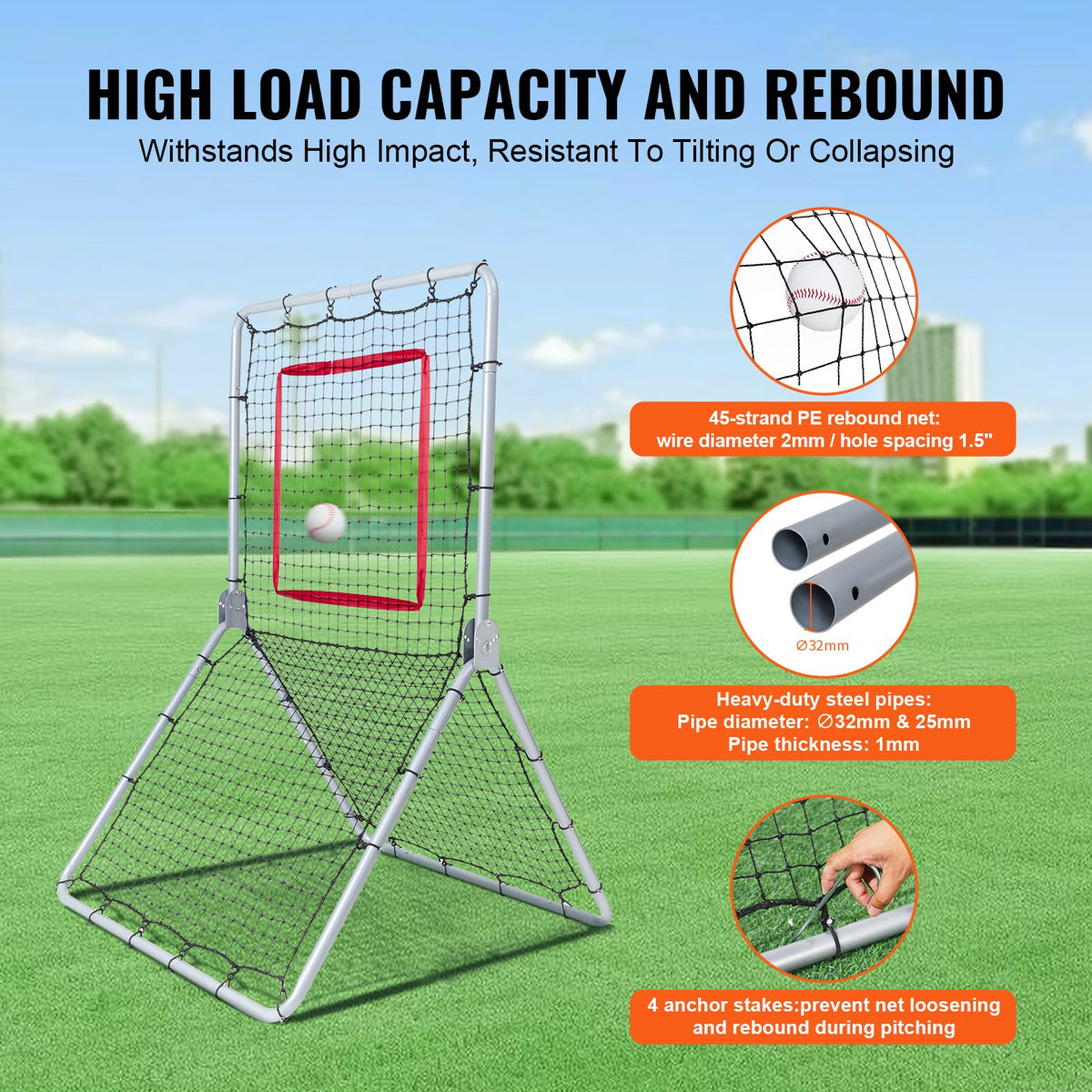 VEVOR Baseball And Softball Rebounder Net, 3.5 x 6 ft PitchBack Baseball Pitching Nest, Softball Pitchback Net, Fielding Trainer, Bounce Back Net for Fielding/Throwing Practice, 5 Adjustable Angles