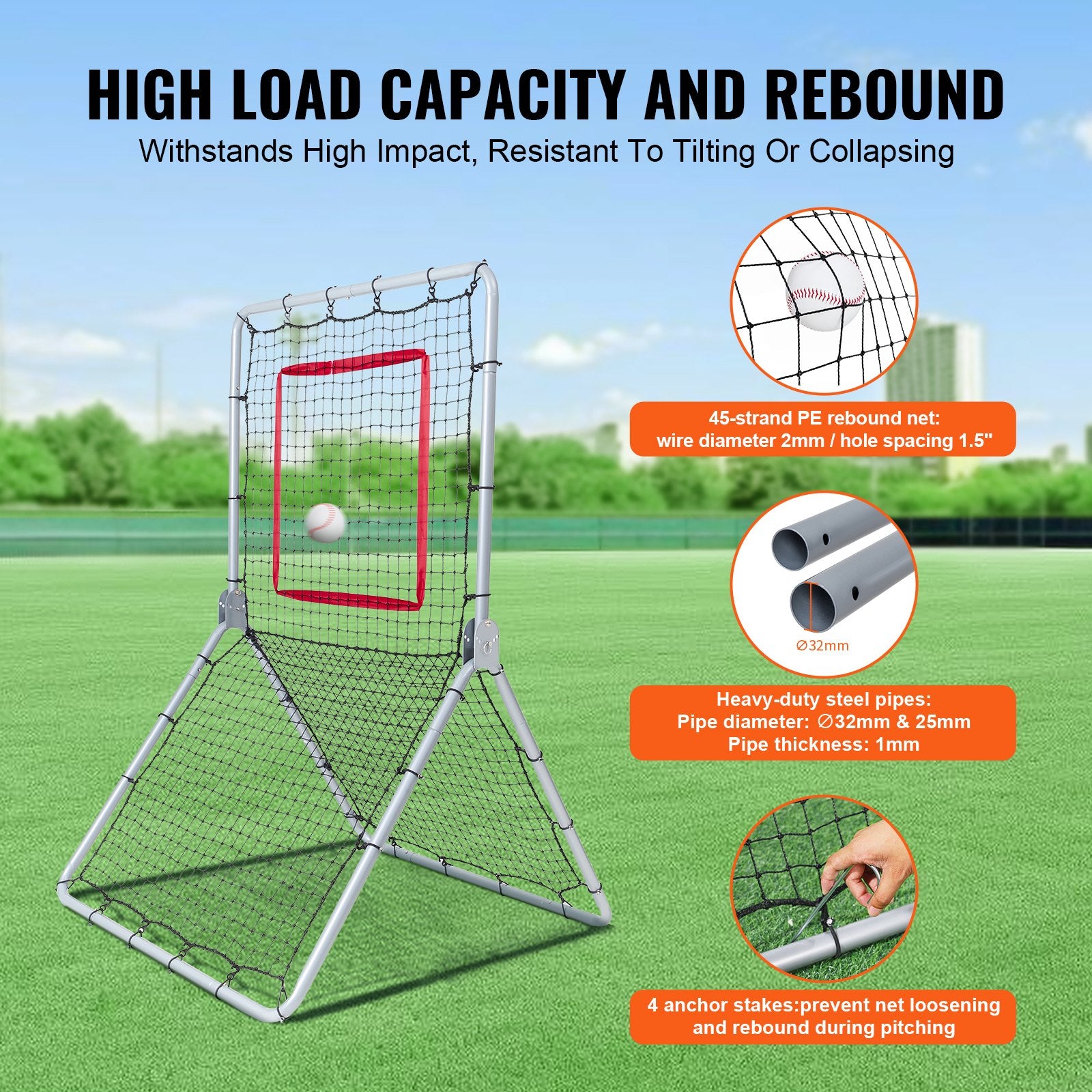 VEVOR Baseball And Softball Rebounder Net, 3.5 x 6 ft PitchBack Baseball Pitching Nest, Softball Pitchback Net, Fielding Trainer, Bounce Back Net for Fielding/Throwing Practice, 5 Adjustable Angles