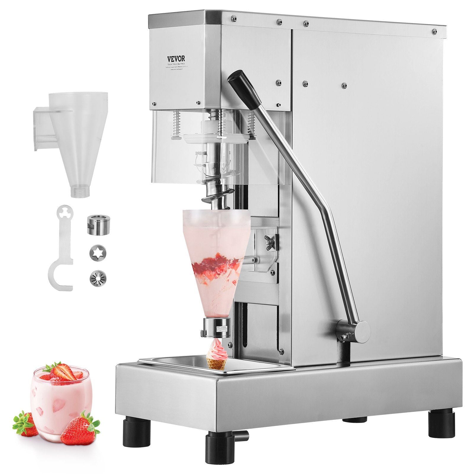 Ice Cream Blender, 750W High-Speed Ice Cream Maker Mixer Stir Machine 1740RPM, 304 Stainless Steel Ice Cream Shaker, Long Handle + PC Protective Shield, Customizable with any Flavor of Ice Cream