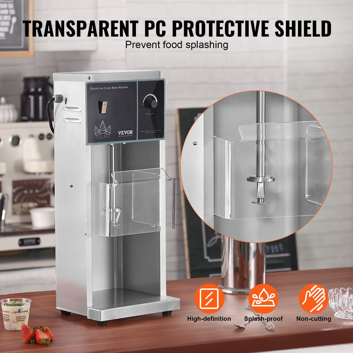 VEVOR Ice Cream Blender, 400W High-Speed Ice Cream Maker Mixer Stir Machine 4200RPM, Stepless Speed Adjustment, 304 Stainless Steel Ice Cream Shaker, 3 Hand Cups, Make Various Flavors of Ice Cream