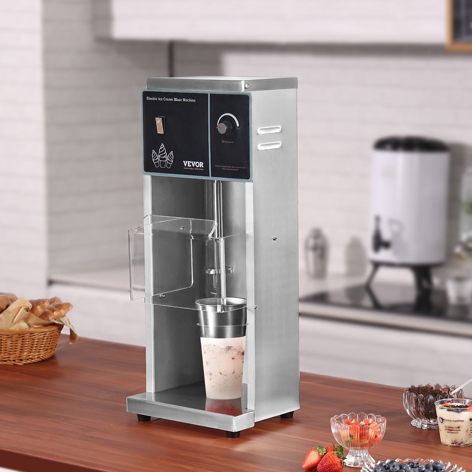 VEVOR Ice Cream Blender, 400W High-Speed Ice Cream Maker Mixer Stir Machine 4200RPM, Stepless Speed Adjustment, 304 Stainless Steel Ice Cream Shaker, 3 Hand Cups, Make Various Flavors of Ice Cream