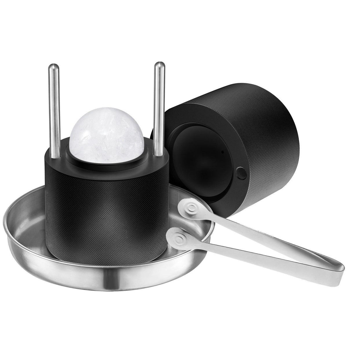 Ice Ball Press Kit, Aviation Aluminum Ice Press with Ice Block Mold, Large Mat, Tong, Drip Tray, One Glass, Round Ice Ball Maker 2.4"/60 mm Ice Sphere, for Whiskey, Cocktail on Party &amp; Holiday