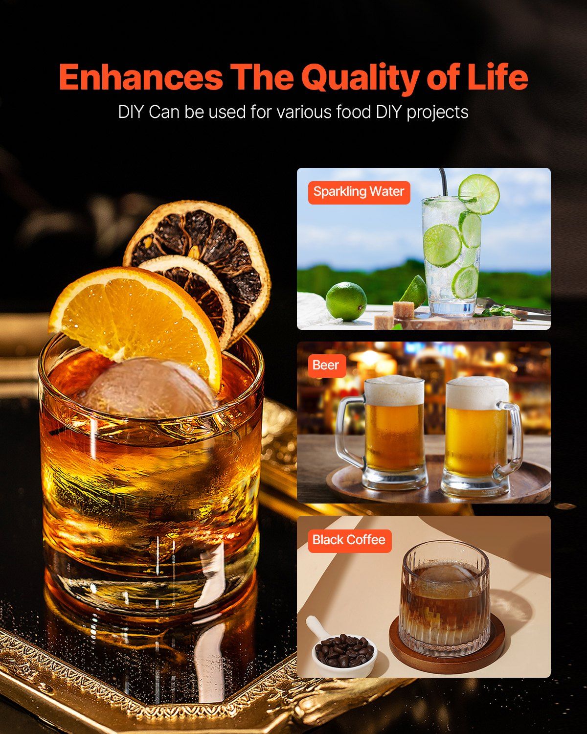 Ice Ball Press Kit, Aviation Aluminum Ice Press with Ice Block Mold, Large Mat, Tong, Drip Tray, One Glass, Round Ice Ball Maker 2.4"/60 mm Ice Sphere, for Whiskey, Cocktail on Party & Holiday
