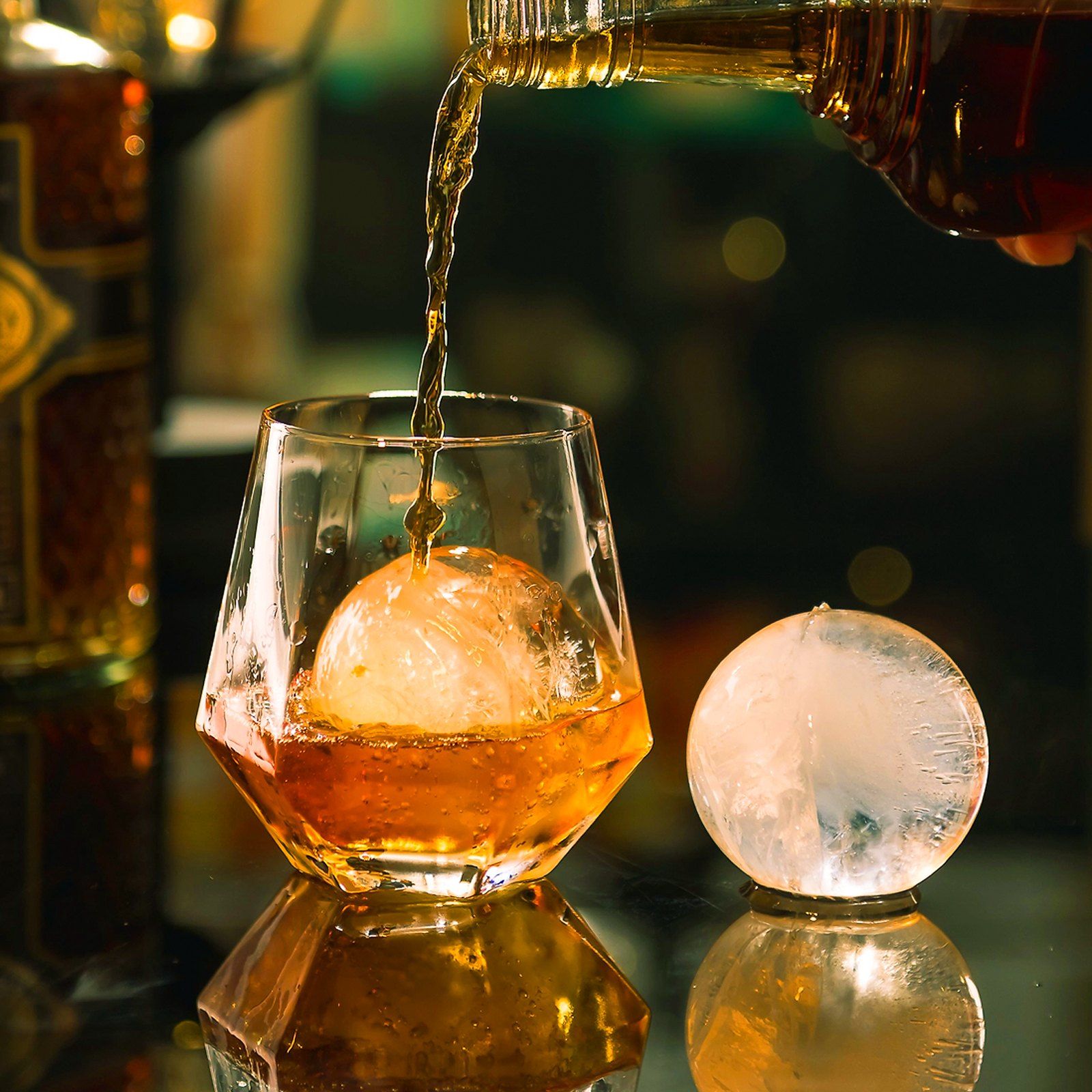 Ice Ball Press Kit, Aviation Aluminum Ice Press with Ice Block Mold, Large Mat, Tong, Drip Tray, One Glass, Round Ice Ball Maker 2.4"/60 mm Ice Sphere, for Whiskey, Cocktail on Party & Holiday