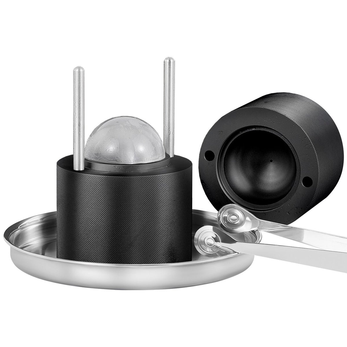 VEVOR Ice Ball Press, 6cm Ice Ball Maker, Aircraft Al Alloy Ice Ball Press Kit for 60mm Ice Sphere, Ice Press with Tong and Drip Tray, for Whiskey, Cocktail, Bourbon, Scot on Party &amp; Holiday, Black