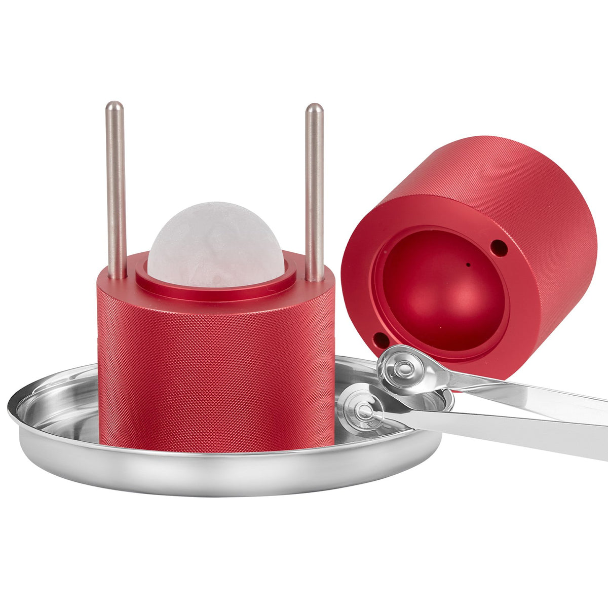 VEVOR Ice Ball Press, 6cm Ice Ball Maker, Aircraft Al Alloy Ice Ball Press Kit for 60mm Ice Sphere, Ice Press with Tong and Drip Tray, for Whiskey, Cocktail, Bourbon, Scot on Party &amp; Holiday, Red