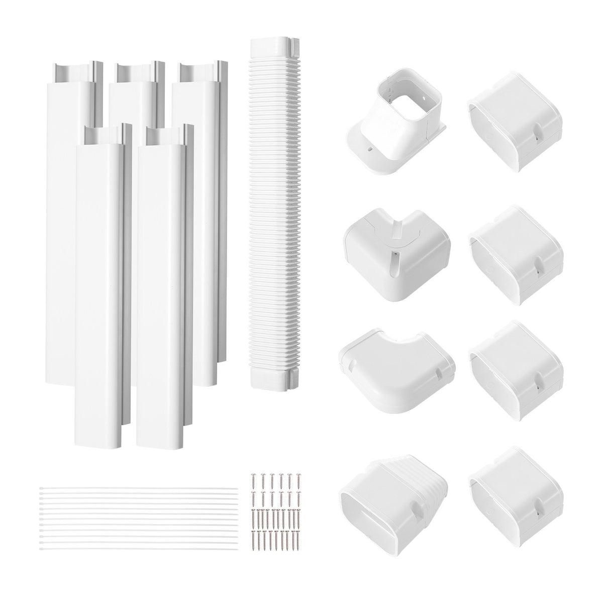 VEVOR Mini Split Line Set Cover 76.2mm W 3110mm L, PVC Decorative Pipe Line Cover For Air Conditioner with 5 Straight Ducts & Full Components Easy to Install, Paintable for Heat Pumps, White