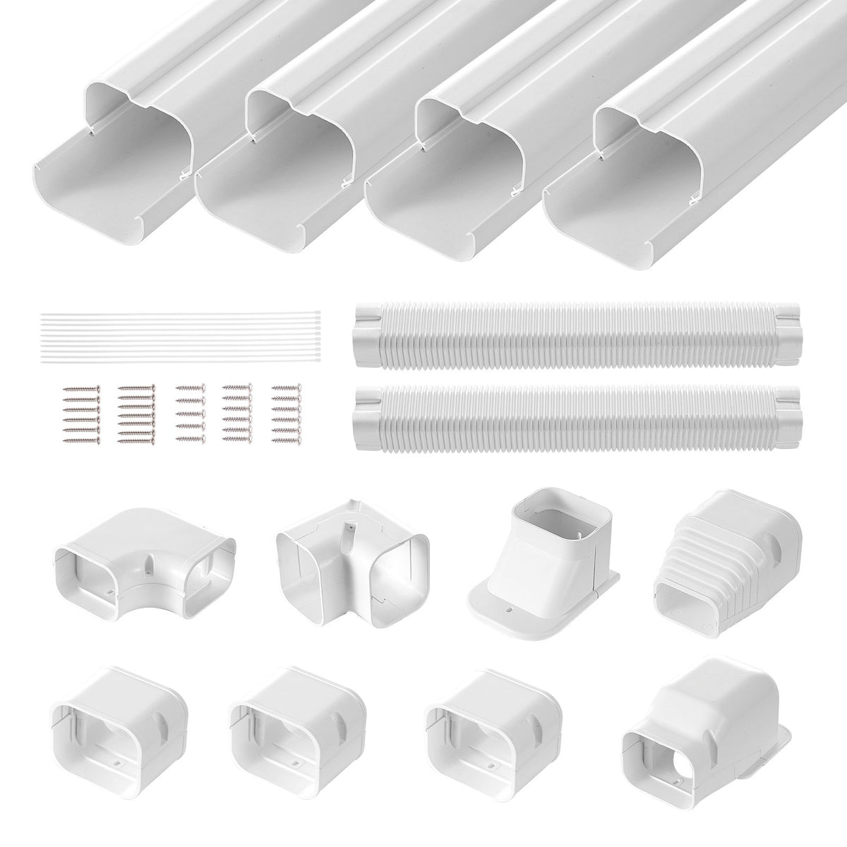 VEVOR Mini Split Line Set Cover 76.2mm W 5350mm L, PVC Decorative Pipe Line Cover For Air Conditioner with 4 Straight Ducts &amp; Full Components Easy to Install, Paintable for Heat Pumps, White